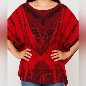 Cato Red and Black Patterned Batwing Blouse
